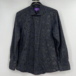 Tallia Men’s Black Floral Button Down Shirt Long Sleeve Size M Neck 15.5
